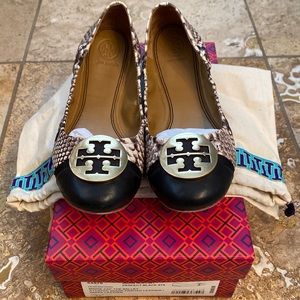Tory Burch Minnie Cap-Toe Ballet - Stamped Snake printed leather